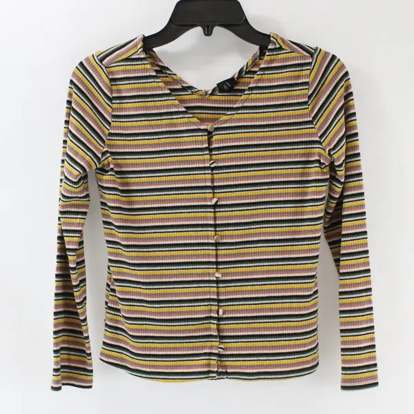 Art Class Girls Long Sleeve Striped Button Front Top Size L 10/12