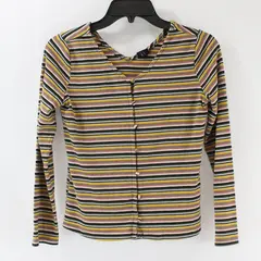 Art Class Girls Long Sleeve Striped Button Front Top Size L 10/12