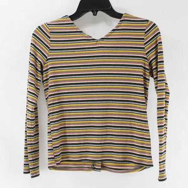 Art Class Girls Long Sleeve Striped Button Front Top Size L 10/12