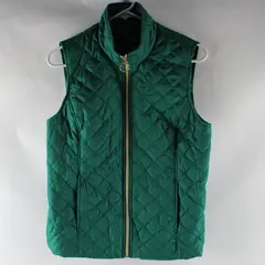Black Rivet Women's Quilted Vest Dark Green Zip Front Size S