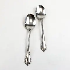 Lot of 2 Oneida Rogers Arbor Rose-True Rose Stainless Oval Soup Spoons 6 7/8"