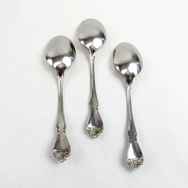 Lot of 3 Oneida Rogers Arbor Rose-True Rose Stainless Oval Soup Spoons 6 7/8"