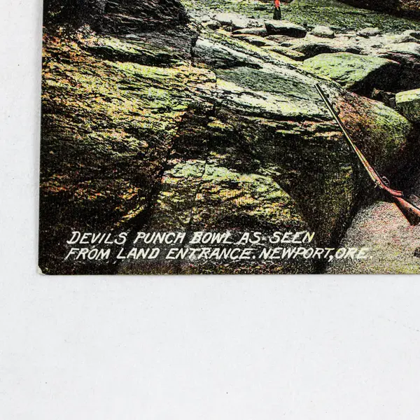 VTG Devil's Punch Bowl Entrance Newport Oregon Litho Postcard AL Thomas 