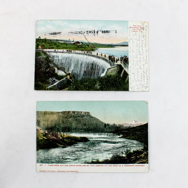 Lot Of 2 1907 Dam Postcards Sweetwater Calif Rogue River Oregon Hilts Postmark