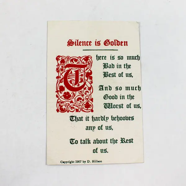 Vintage 1907 Arts and Crafts Silence Is Golden D. Hillson Postcard