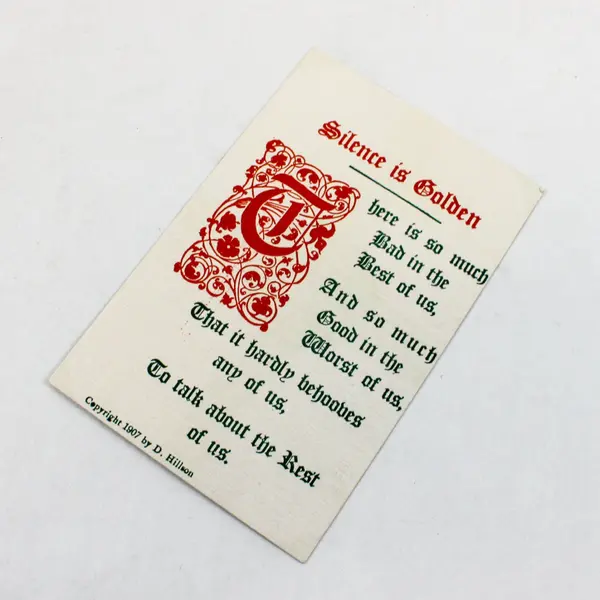 Vintage 1907 Arts and Crafts Silence Is Golden D. Hillson Postcard