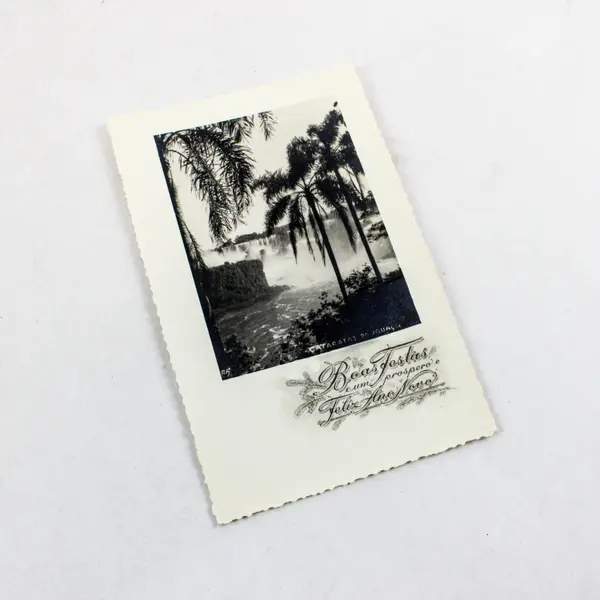 Vintage 1962 Iguazu Falls Brazil Photo Greeting Card Boas Festas Feliz Ano Novo