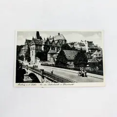 Vintage 1950s Marburg Germany University Lahn Bridge Postcard