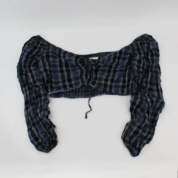 Aeropostale Women's XL Blue Black Plaid Button Front Crop Top