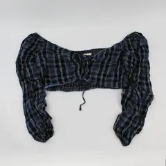 Aeropostale Women's XL Blue Black Plaid Button Front Crop Top