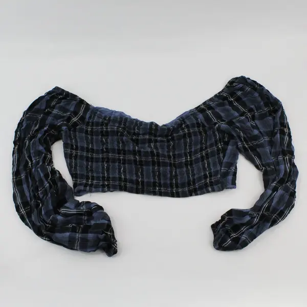 Aeropostale Women's XL Blue Black Plaid Button Front Crop Top
