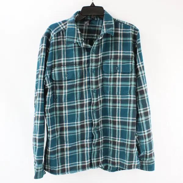 Mountain Hardwear Men's Large Teal Green Plaid Flannel Button Down Shirt