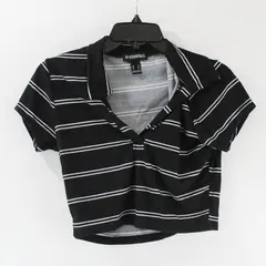 SWS Essentials Women's Black White Striped Crop Top Size Medium