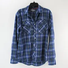 Simms Men's Medium Blue Plaid Snap Button Long Sleeve Shirt