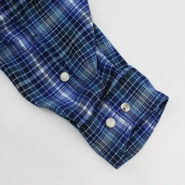 Simms Men's Medium Blue Plaid Snap Button Long Sleeve Shirt