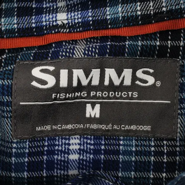 Simms Men's Medium Blue Plaid Snap Button Long Sleeve Shirt