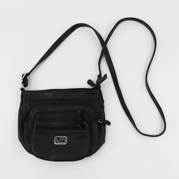 Multi Sac Black Faux Leather Vinyl Crossbody Purse 