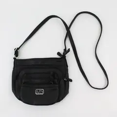 Multi Sac Black Faux Leather Vinyl Crossbody Purse 