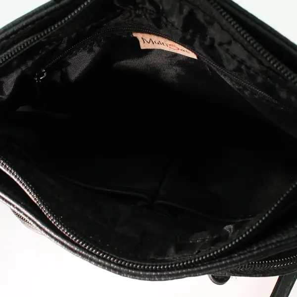 Multi Sac Black Faux Leather Vinyl Crossbody Purse 