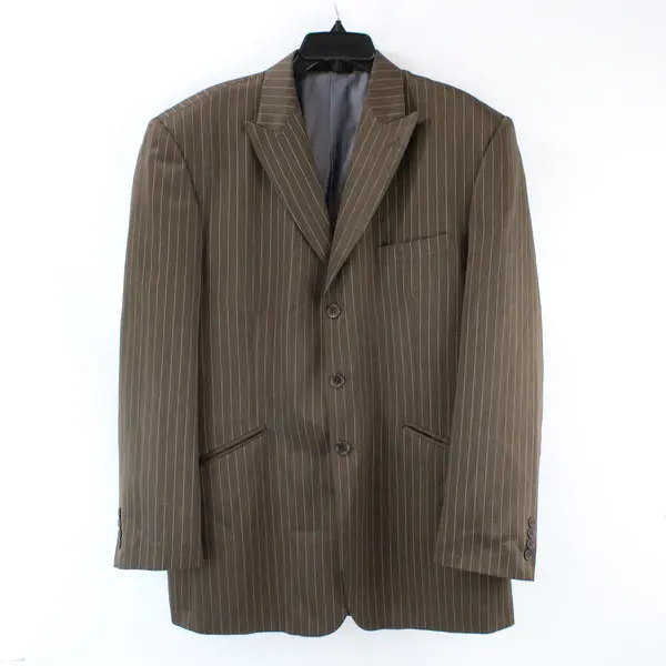 Midtown Man Men's 42R Brown White Pinstripe Suit Jacket FLAWED