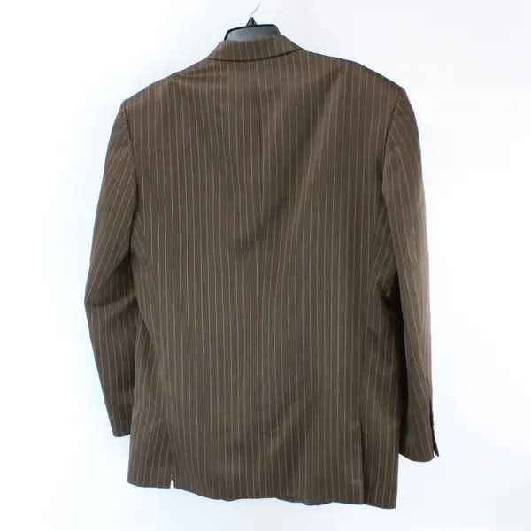 Midtown Man Men's 42R Brown White Pinstripe Suit Jacket FLAWED