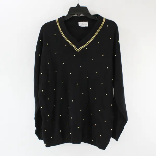 Vintage Clodia Dee Women's XL Black V-Neck Gold Beaded Sweater