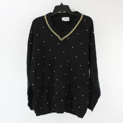 Vintage Clodia Dee Women's XL Black V-Neck Gold Beaded Sweater