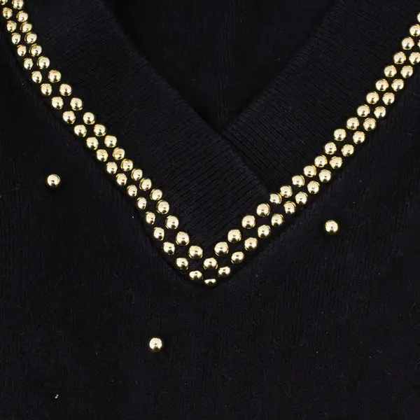 Vintage Clodia Dee Women's XL Black V-Neck Gold Beaded Sweater