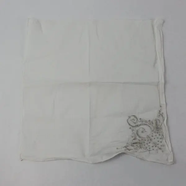 Vintage White Handkerchief Embroidered S Monogram