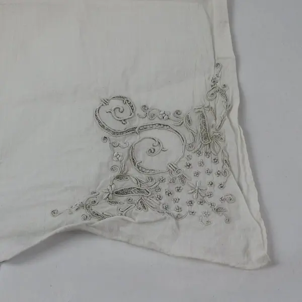 Vintage White Handkerchief Embroidered S Monogram