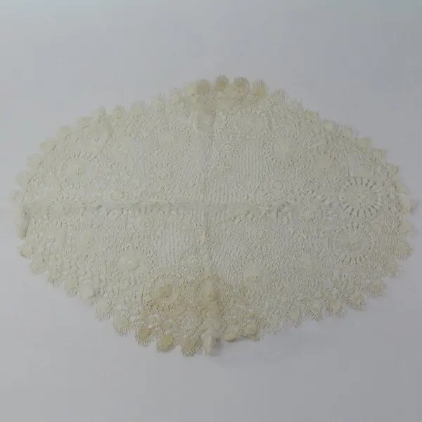 Ecru Lace Oval Doily 20 Inch Holes Tears Fraying Discoloration