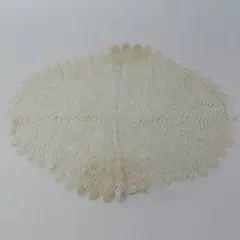 Ecru Lace Oval Doily 20 Inch Holes Tears Fraying Discoloration