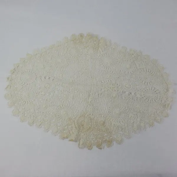 Ecru Lace Oval Doily 20 Inch Holes Tears Fraying Discoloration