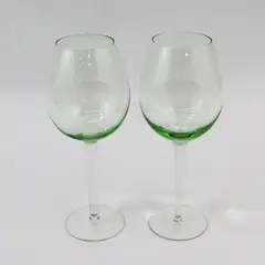 Pair Green Bottom Bowl Stemmed Balloon Wine Glasses Large Rounded Bowl 9.5"