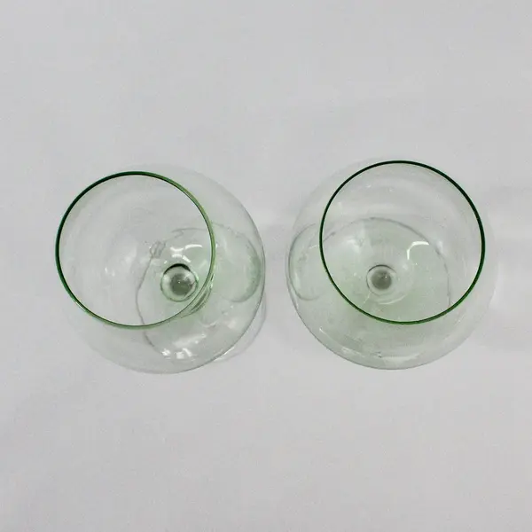 Pair Green Bottom Bowl Stemmed Balloon Wine Glasses Large Rounded Bowl 9.5"