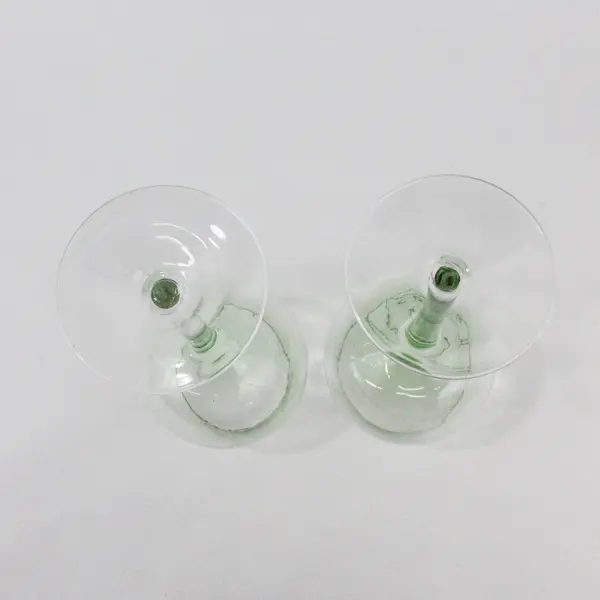Pair Green Bottom Bowl Stemmed Balloon Wine Glasses Large Rounded Bowl 9.5"