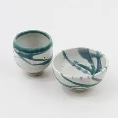 Whitefish Pottery Montana Blue Green Glazed Bowl & Cup Pair