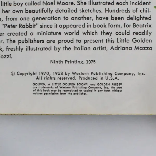 Tale of Peter Rabbit Beatrix Potter 1975 Little Golden Book HC Adriana Mazzotta