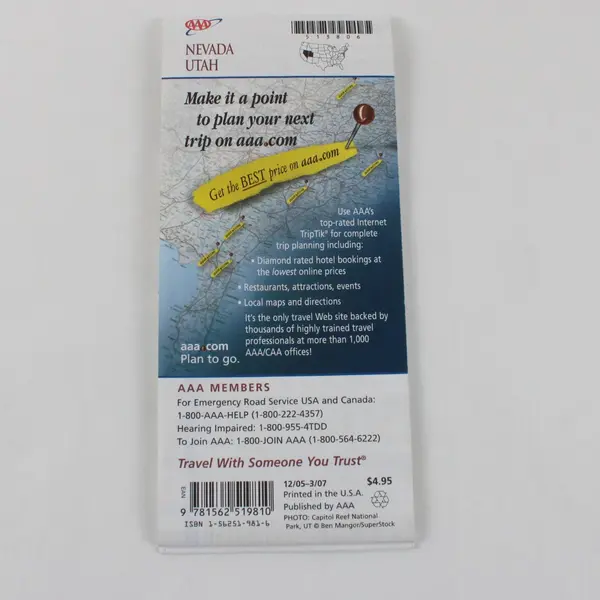 AAA Nevada & Utah State Series Paper Map 2005-2007