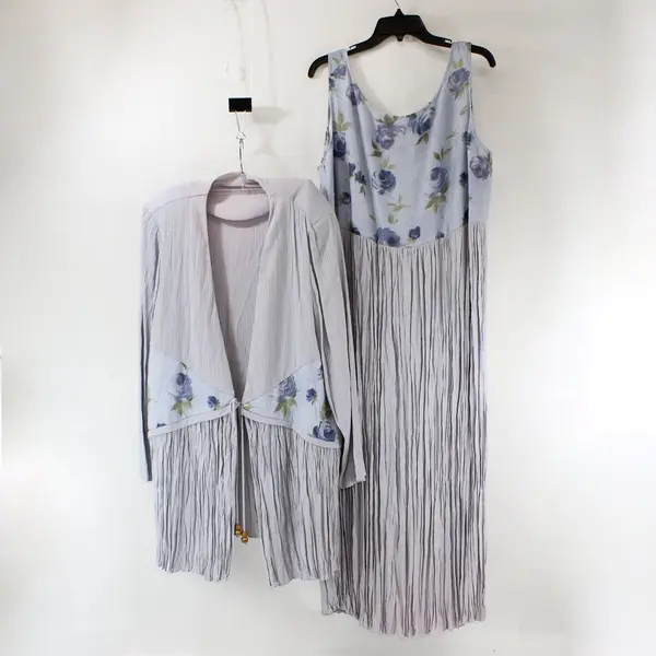 S.L. Fashions Vintage 2-Pc Outfit Purple Blue Floral Dress Cardigan 2X