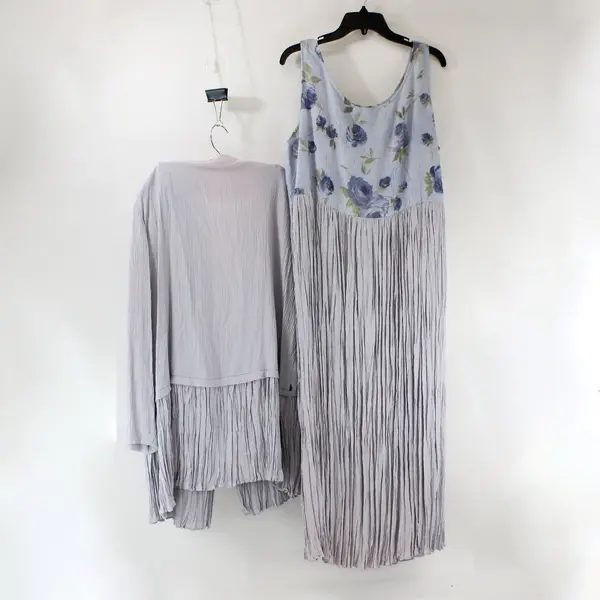 S.L. Fashions Vintage 2-Pc Outfit Purple Blue Floral Dress Cardigan 2X