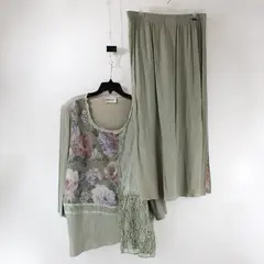 S.L. Fashions Women's 2X 2 Pc Green Purple Floral Top Skirt Outfit FLAWED