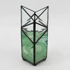 Green & Clear Stained Glass Geometric Diamond Vase Decor 8.5"