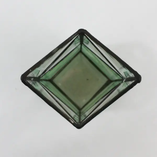Green & Clear Stained Glass Geometric Diamond Vase Decor 8.5"