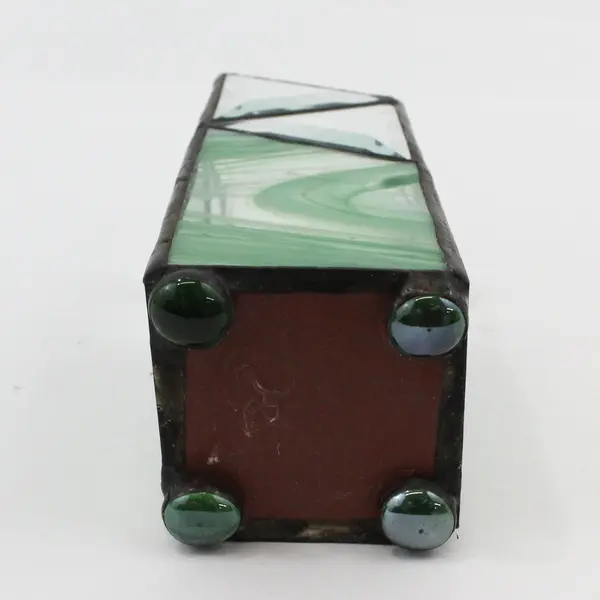 Green & Clear Stained Glass Geometric Diamond Vase Decor 8.5"