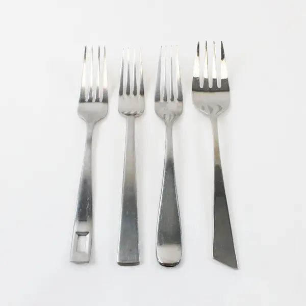 Lot of 4 Mixed Brand Stainless Forks 3 Table/1 Serving 8/7.5in Cambridge Used