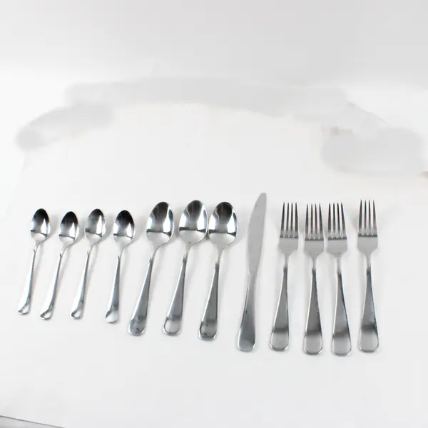 Amazon Basics 12pc Stainless Flatware Lot: 3 Spoons/4 Teaspoons/4 Forks/1 Knife