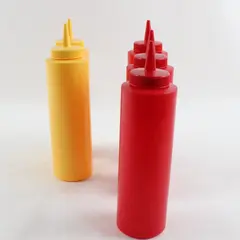 Lot of 5 Mustard & Ketchup Condiment Dispenser Bottles Restaurant Kitchen