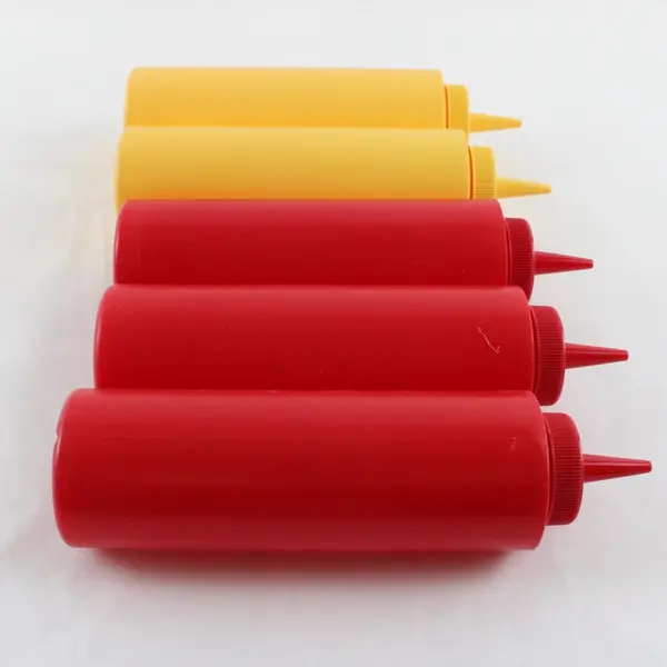 Lot of 5 Mustard & Ketchup Condiment Dispenser Bottles Restaurant Kitchen