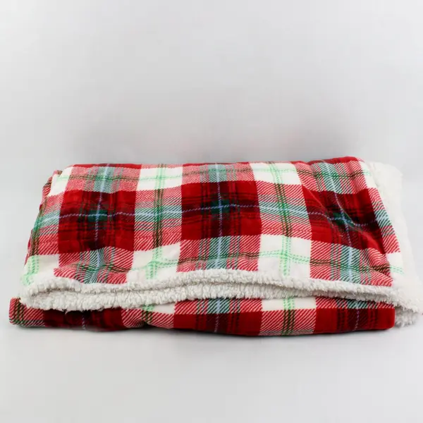 Threshold Red Green Plaid Fuzzy Throw Blanket 50x60 Seasonal Cozy